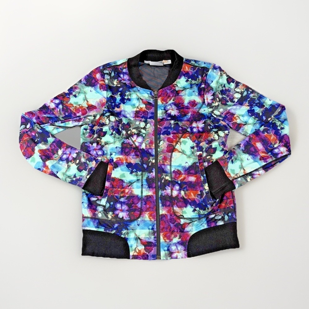 ATHLETA Jacket Women's S Multi Floral Fade Bombtastic Bomber Light Full Zip Gym